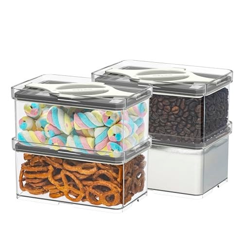 Prestoor 4-Pack Small Pantry Containers, 0.8 QT/0.76 L Clear SAN Food Storage Canisters with Twist-Lock Lids, Stackable for Sugar, Tea Bags, Seasoning, Nuts, Snacks White - Image 1
