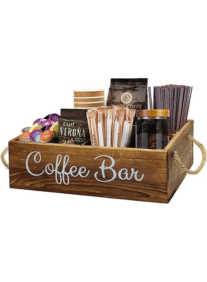 Arabest Coffee Station Organizer With Removable Dividers, Wooden Bar Accessories Storage for Countertop, Farmhouse K-Cup Holder Basket With Handle - Image 1
