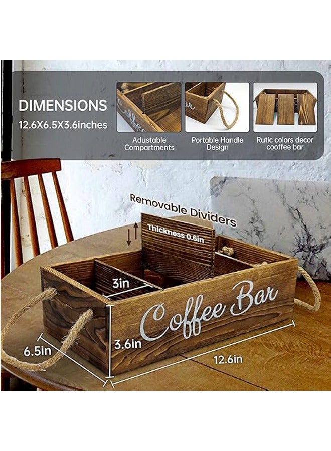 Arabest Coffee Station Organizer With Removable Dividers, Wooden Bar Accessories Storage for Countertop, Farmhouse K-Cup Holder Basket With Handle - Image 2