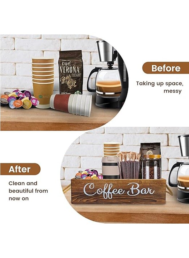 Arabest Coffee Station Organizer With Removable Dividers, Wooden Bar Accessories Storage for Countertop, Farmhouse K-Cup Holder Basket With Handle - Image 3