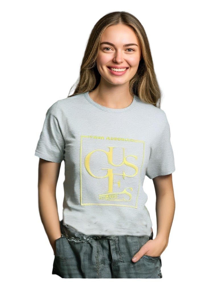 GUESS Guess Women Front Logo Print T-shirt Grey Color - Image 1