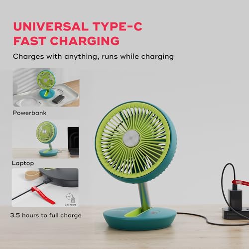 NUUK Folde V2 Personal Rechargeable Fan For Travel|Folds 180° & Fits In Any Bag|Cordless,7-Inch|16 Hr Run Time,4 Wind Speeds|Super Silent BLDC Motor|For Hiking,Picnics,Beach,Camping - Image 5