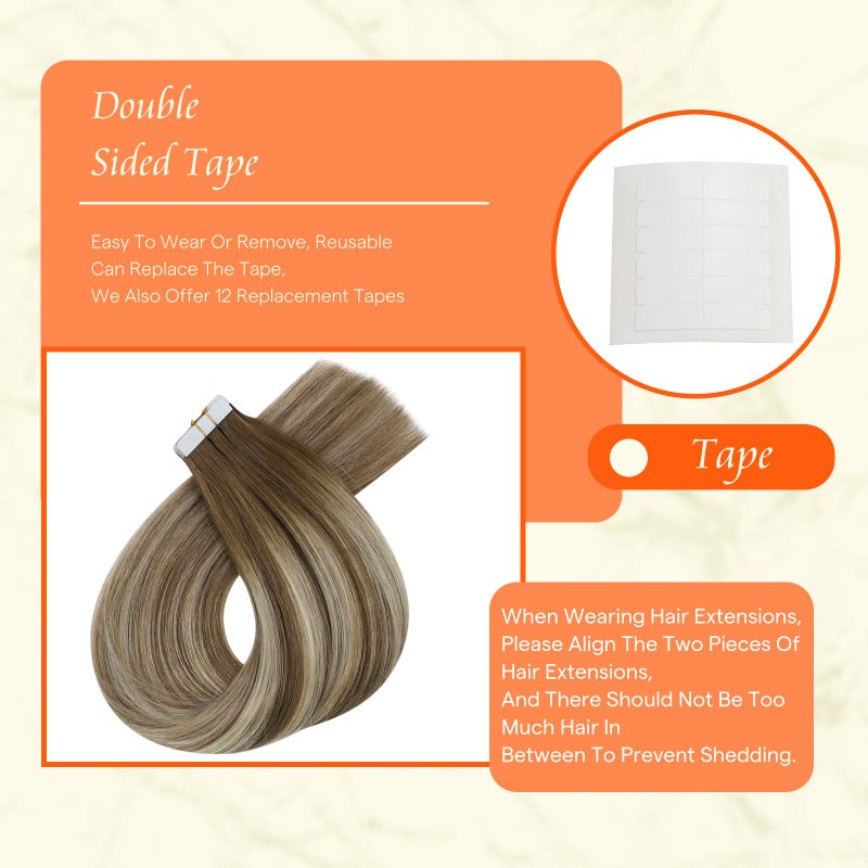 Fshine Full Shine Tape In Hair Extensions Real Human Hair Double Sided 12 Inch Short Tape Ins Color 6 Chestnut Brown to 60 Platonum Blonde Ombre Balayage Tape in Extensions 20 Pcs 50g Straight Hair for Women - Image 4