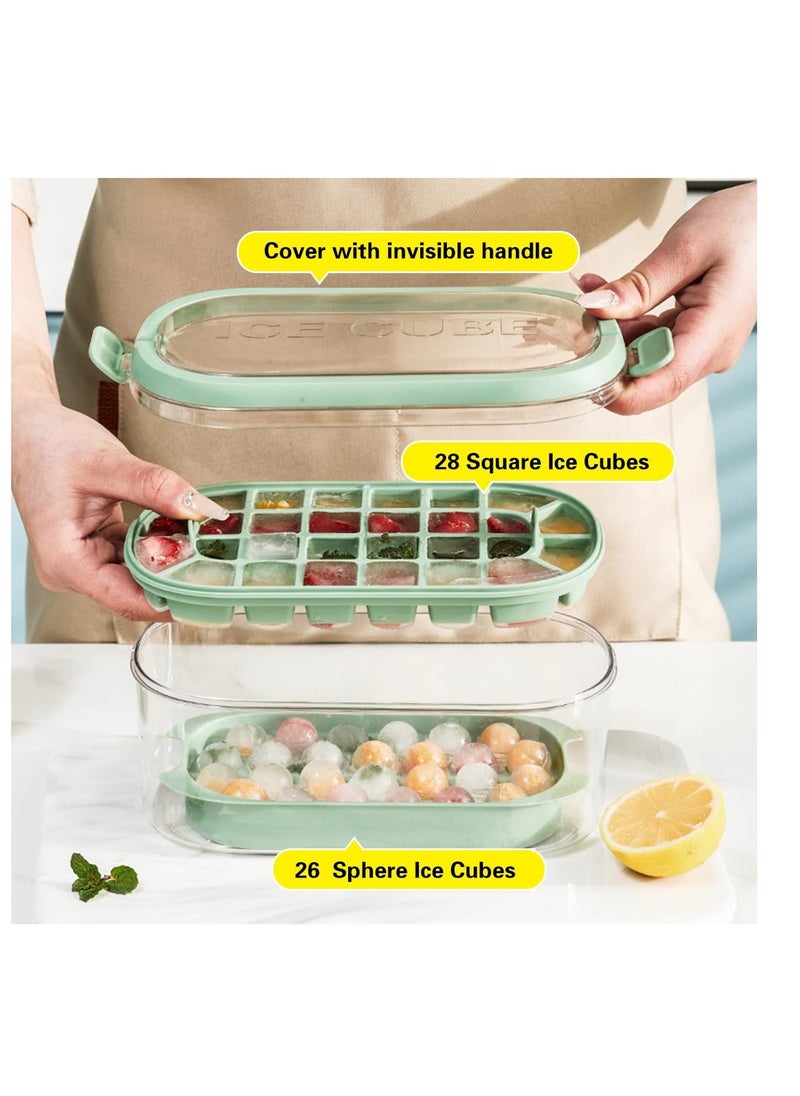 KASTWAVE - Square Ice Cube Trays  for Freezer with Lid & Bin, 54PCS Tiny Ice Cube Tray, Suitable for Chilling Drinks Coffee Juice (2 Ice Trays 1 Ice Bucket 1 Scoop, Green) - Image 1