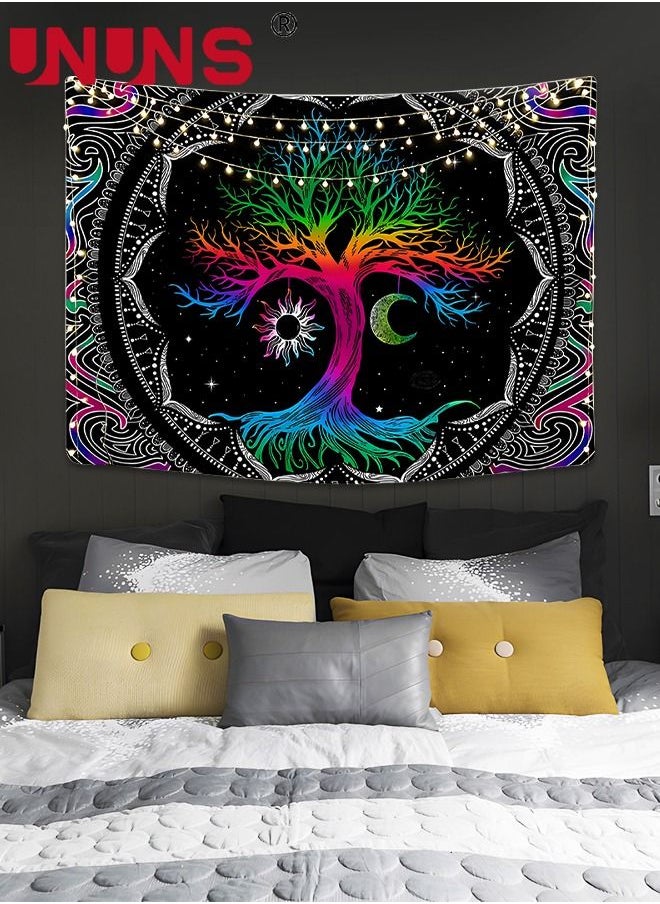 Bohemian Wall Hanging Tapestry,Tree Of Life Tapestry Multicolour,Hippie Moon and Sun Tapestry,Mandala Printed Tapestry Wall Hanging For Home,51.2 x 59.1 Inches