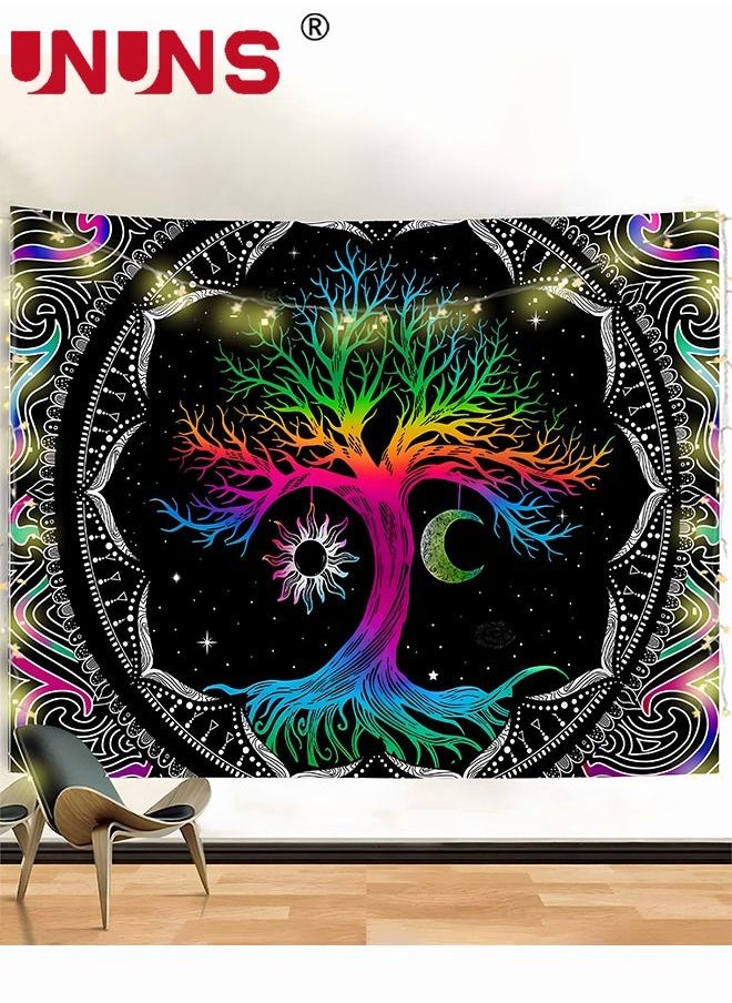 UNUNS Bohemian Wall Hanging Tapestry,Tree Of Life Tapestry Multicolour,Hippie Moon and Sun Tapestry,Mandala Printed Tapestry Wall Hanging For Home,51.2 x 59.1 Inches  - Image 3