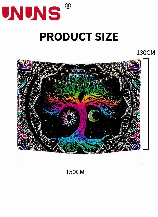 Bohemian Wall Hanging Tapestry,Tree Of Life Tapestry Multicolour,Hippie Moon and Sun Tapestry,Mandala Printed Tapestry Wall Hanging For Home,51.2 x 59.1 Inches