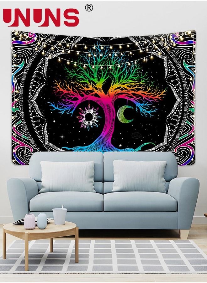 UNUNS Bohemian Wall Hanging Tapestry,Tree Of Life Tapestry Multicolour,Hippie Moon and Sun Tapestry,Mandala Printed Tapestry Wall Hanging For Home,51.2 x 59.1 Inches  - Image 4