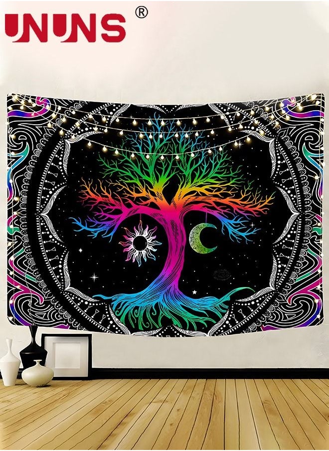 UNUNS Bohemian Wall Hanging Tapestry,Tree Of Life Tapestry Multicolour,Hippie Moon and Sun Tapestry,Mandala Printed Tapestry Wall Hanging For Home,51.2 x 59.1 Inches  - Image 1