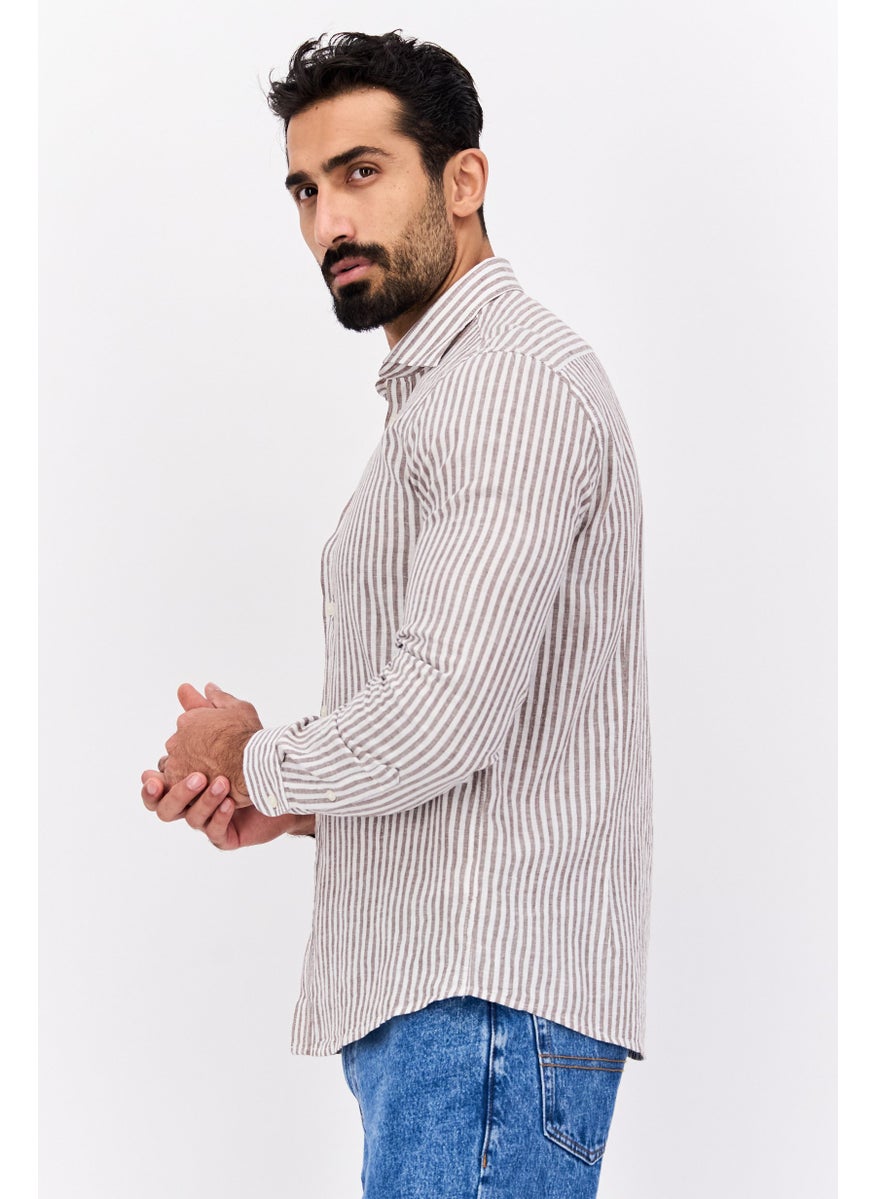 Gazzarrini - Men Regular Fit Stripe Long Sleeve Casual Shirt, White - Image 1