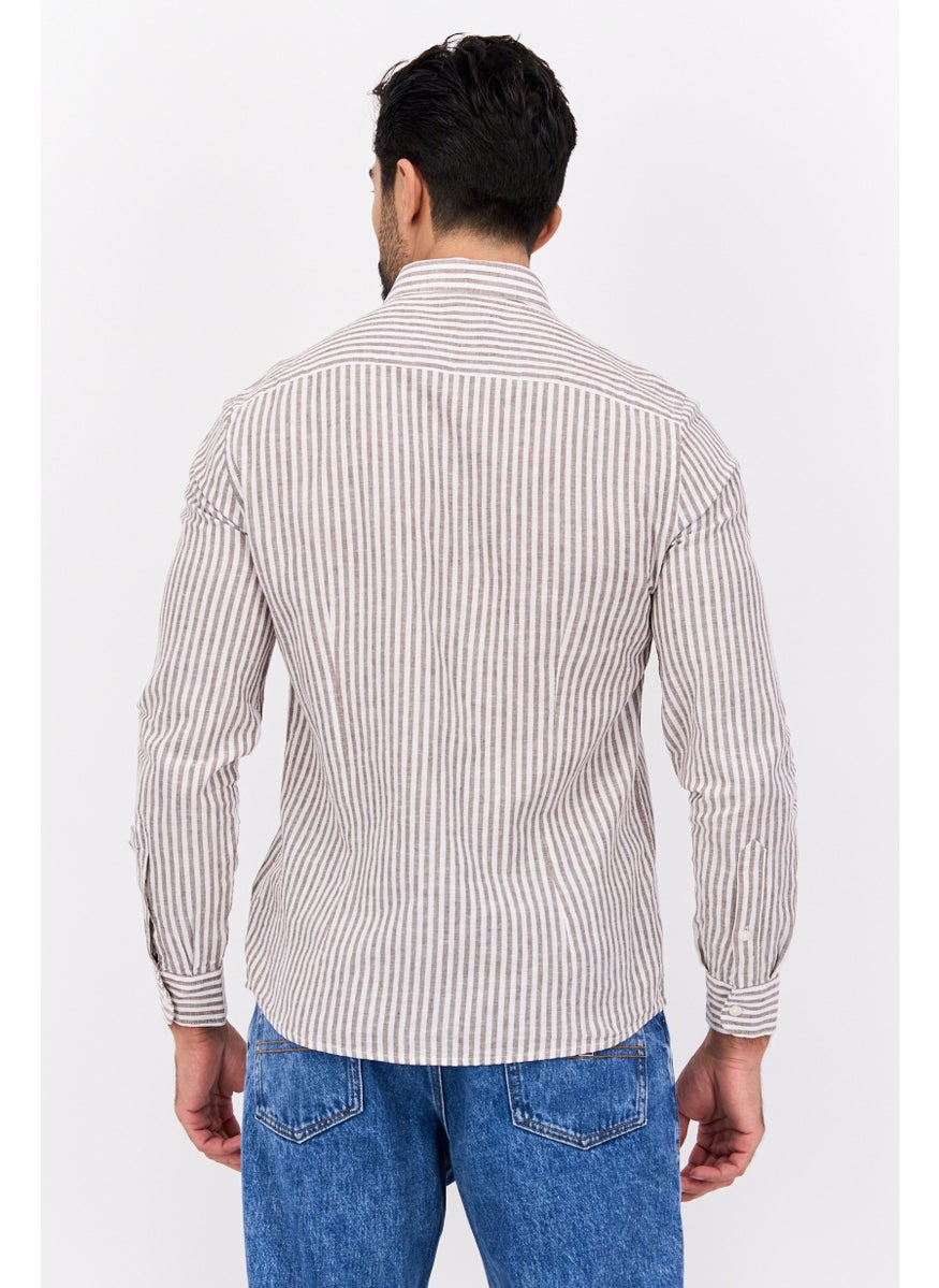 Gazzarrini - Men Regular Fit Stripe Long Sleeve Casual Shirt, White - Image 1