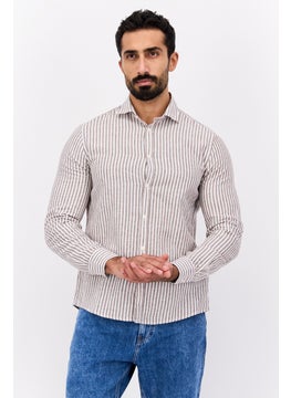 Men Regular Fit Stripe Long Sleeve Casual Shirt, White