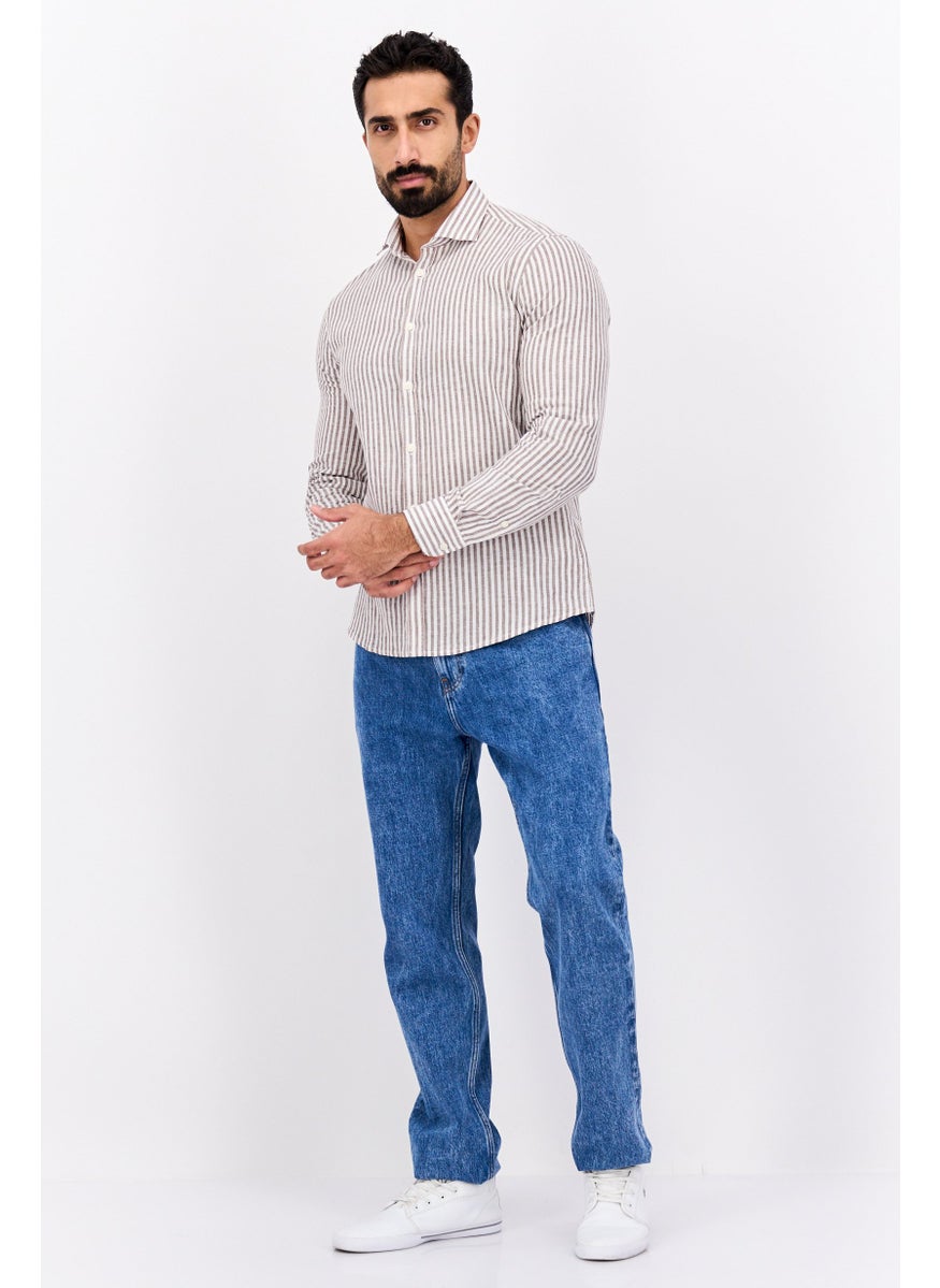 Gazzarrini - Men Regular Fit Stripe Long Sleeve Casual Shirt, White - Image 1
