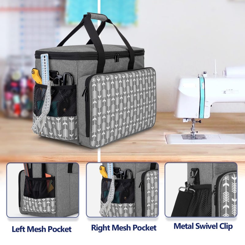 Yarwo Sewing Machine Carrying Case with Thicken Bottom Board, Universal Sewing Machine Tote Compatible with Most Standard Sewing Machine and Accessories,Gray with Arrow - Image 4