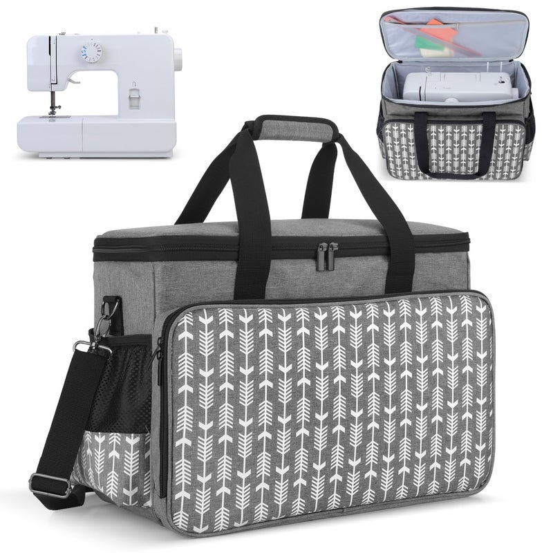 Yarwo Sewing Machine Carrying Case with Thicken Bottom Board, Universal Sewing Machine Tote Compatible with Most Standard Sewing Machine and Accessories,Gray with Arrow - Image 1