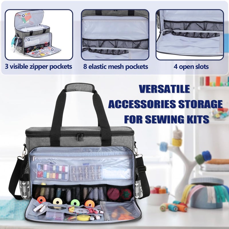 Yarwo Sewing Machine Carrying Case with Thicken Bottom Board, Universal Sewing Machine Tote Compatible with Most Standard Sewing Machine and Accessories,Gray with Arrow - Image 3
