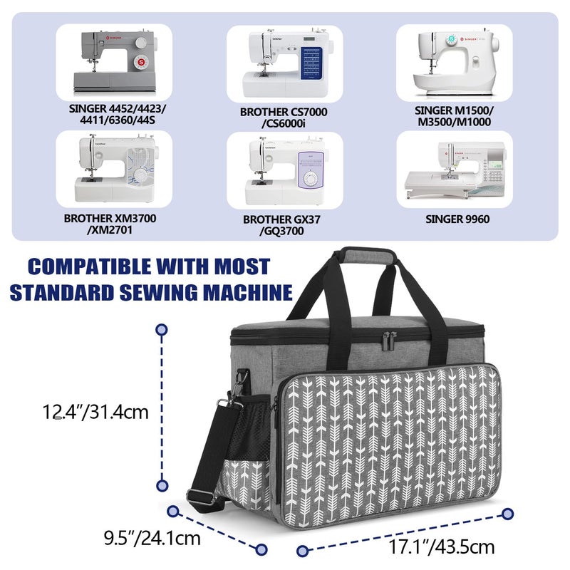 Yarwo Sewing Machine Carrying Case with Thicken Bottom Board, Universal Sewing Machine Tote Compatible with Most Standard Sewing Machine and Accessories,Gray with Arrow - Image 5