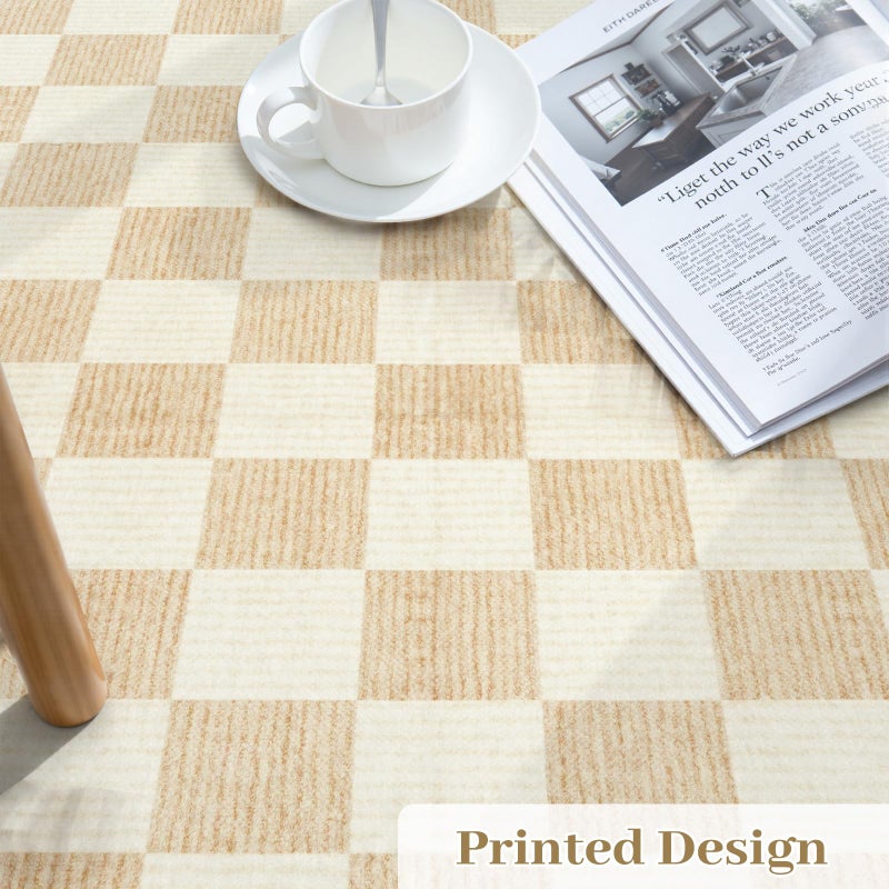 LIVEBOX 8x10 Area Rugs for Living Room, Checkered Non-Slip Washable Rugs, Farmhouse Neutral Classic Geometric Pattern Large Boys Area Rug for Bedroom, Carpet for Dining Room Office(Ivory,8'x10') - Image 5