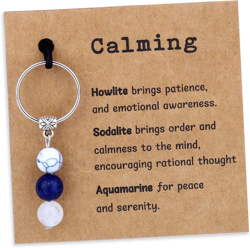 Mikovivi Natural Crystals Keychain with Howlite, Sodalite, and Aquamarine - Image 1