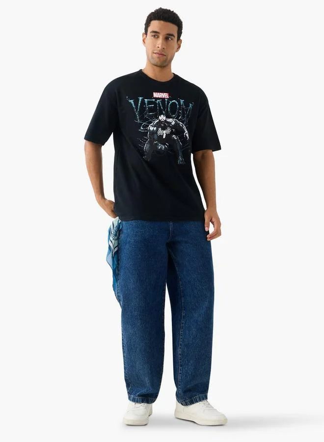 SP Characters Venom Print Crew Neck T-shirt with Short Sleeves