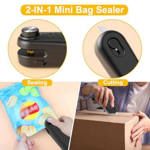 Aedicce 2 in 1 Mini Bag Sealer, Bag Sealer Heat Seal with Cutter, USB C Rechargeable Chip Bag Sealer Heat Seal, Portable Bag Resealer for Plastic Bags Snacks & Food Storage,Bright Black - Image 3