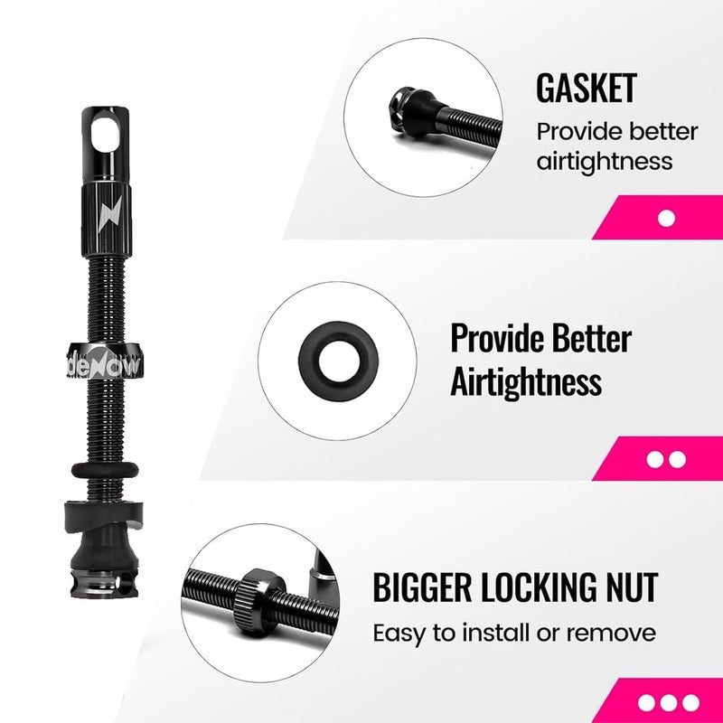 Bibike RideNow Tubeless Presta Valve Stems, 45/65/85mm Tubeless Valve Stem Kit with Valve Core Remover Tool - Image 2