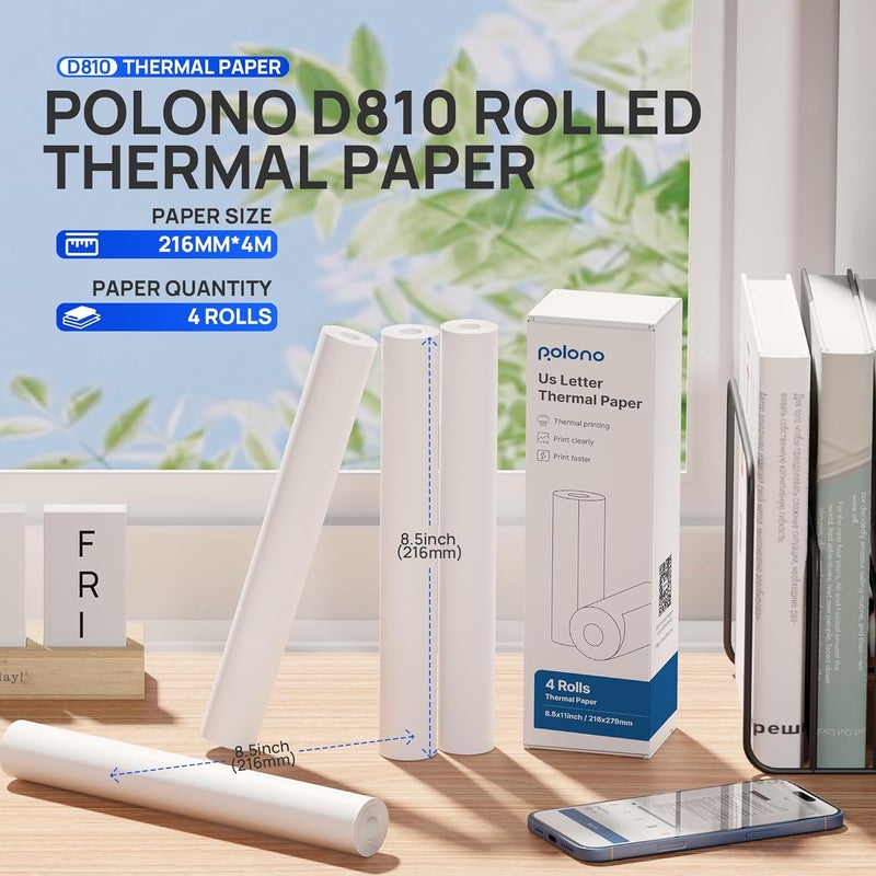 POLONO D810 Thermal Printer Paper 8.5 x 11 Inch Advanced Thermal Printing US Letter Size Thermal Paper Compatible with D810 Size 8.5 x 11 Inch 4 Rolls 23 Feet - Image 2