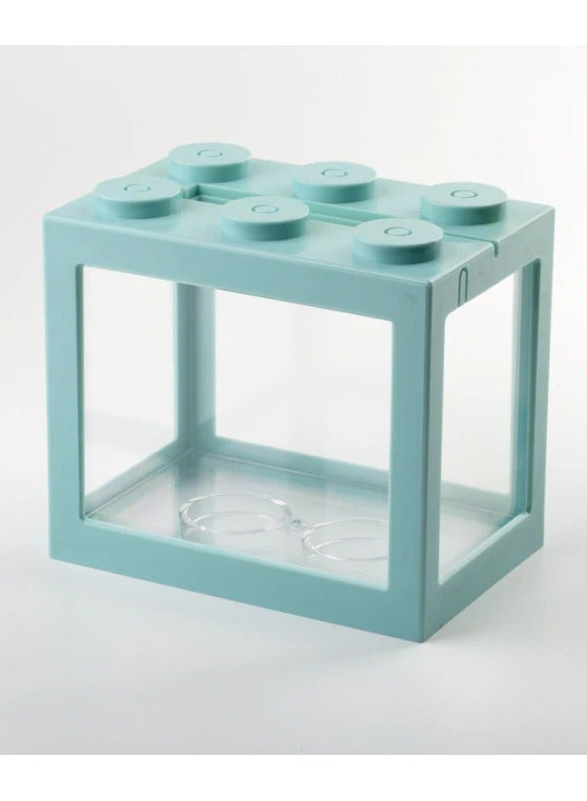 Rubik DIY Mini Betta Fish Tank,Small Transparent Fish Aquarium Stackable Tank, Aquarium Lego Design Block Type (Aqua) - Image 1