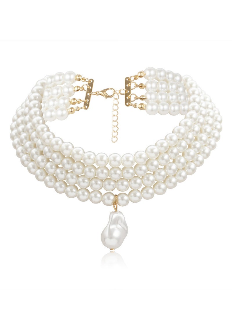 18K Gold Plated Multi Layer Pearl Necklace, Simple Design, Suitable For Daily Wear, Korean Style, White  - Image 3