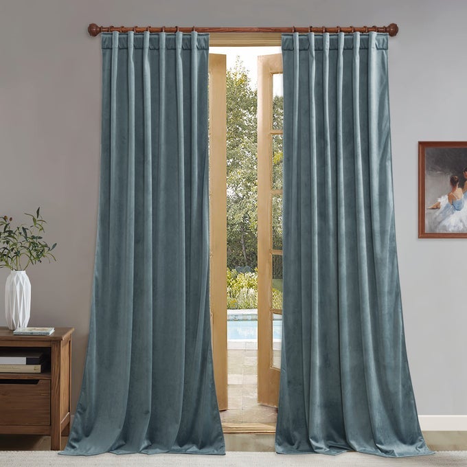 STONE BLUE CURTAINS 84 INCHES LONG SUPER SOFT VELVET TEXTURE DRAPES NURSERY KIDS ROOM DARKENING WINDOW CURTAINS PRIVACY PROTECT ROOM PARTITION DIVIDERS W52 X L84 2 PANELS