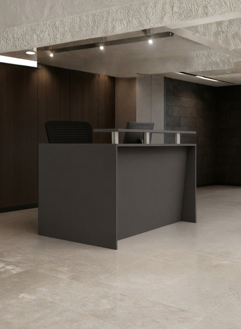 Karnak Modern Reception Desk Counter – Minimalist Beige Front Desk with Raised Shelf, Durable Finish & Spacious Workstation for Offices, Clinics, Hotels, Salons & Showrooms (Light Concrete) - Image 3