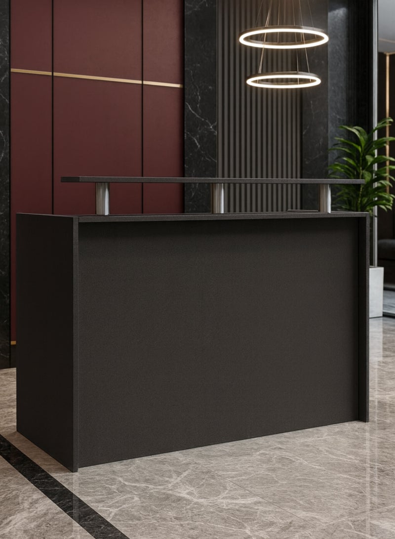 Karnak Modern Reception Desk Counter – Minimalist Beige Front Desk with Raised Shelf, Durable Finish & Spacious Workstation for Offices, Clinics, Hotels, Salons & Showrooms (Light Concrete) - Image 1