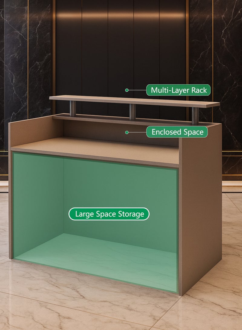 Karnak Modern Reception Desk Counter – Minimalist Beige Front Desk with Raised Shelf, Durable Finish & Spacious Workstation for Offices, Clinics, Hotels, Salons & Showrooms (Light Concrete) - Image 5