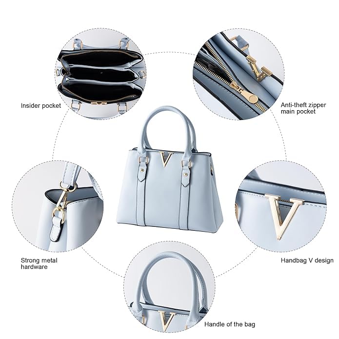 NOJTI Women’s Handbag Tote Bag Premium PU Leather Shoulder Bag with Top Handle & Detachable Strap – Stylish Large Capacity Purse for Office, Casual & Party Use (Vook -Blue) - Image 4