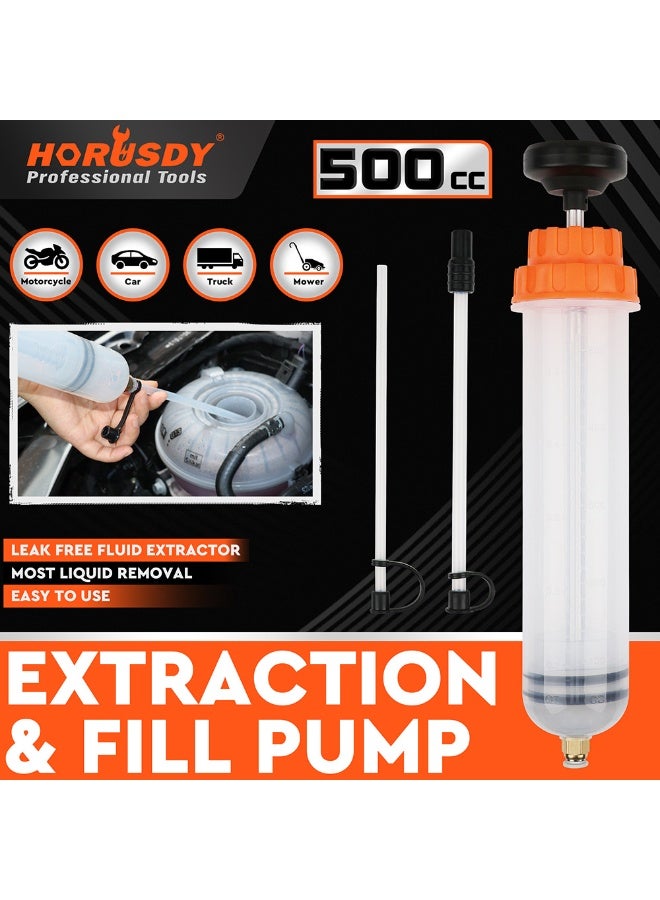 هورسدي مستخرج سائل 500 سي سي، مضخة نقل السوائل متعددة الاغراض، مضخة محقنة زيت للسيارات والدراجات النارية، شفط الوقود اليدوي والحشو، مضخة سيفون لسهولة تغيير الزيت (17.6 اونصة) - Image 2