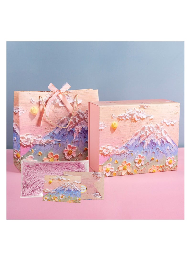3D Sunrise Oil Painting Packaging Set - Large 34x27x14cm ( with shredded paper, greeting cards, gift box & Gift bag) - Image 1