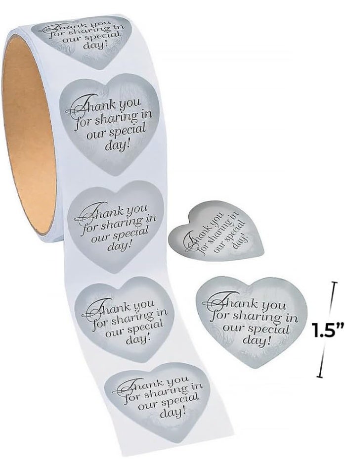 Fun Express Silver Heart Thank You for Sharing Our Special Day Wedding Stickers - 1 Roll of 100 Thank You and Favor Stickers - Image 4