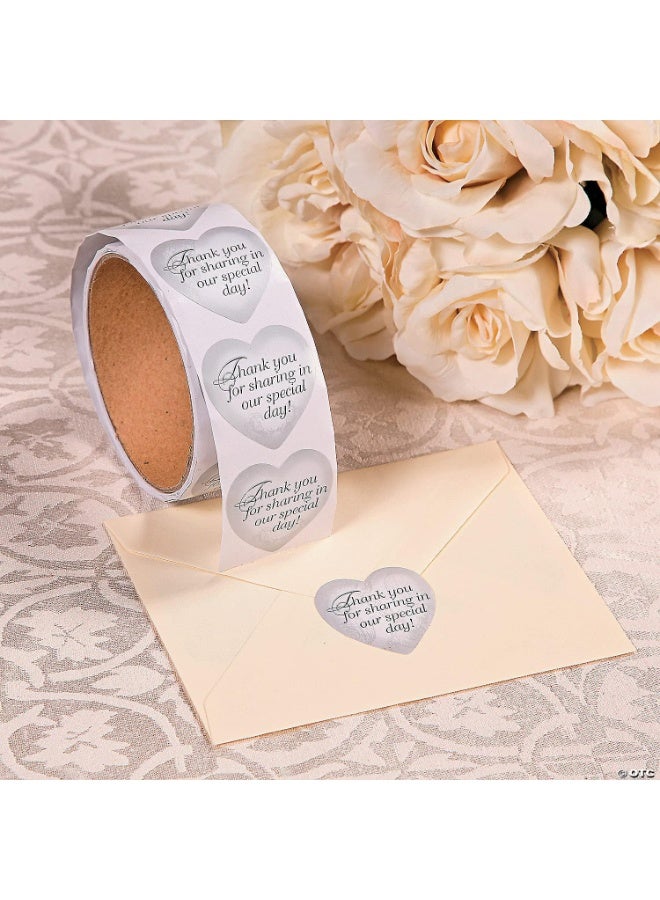 Fun Express Silver Heart Thank You for Sharing Our Special Day Wedding Stickers - 1 Roll of 100 Thank You and Favor Stickers - Image 3