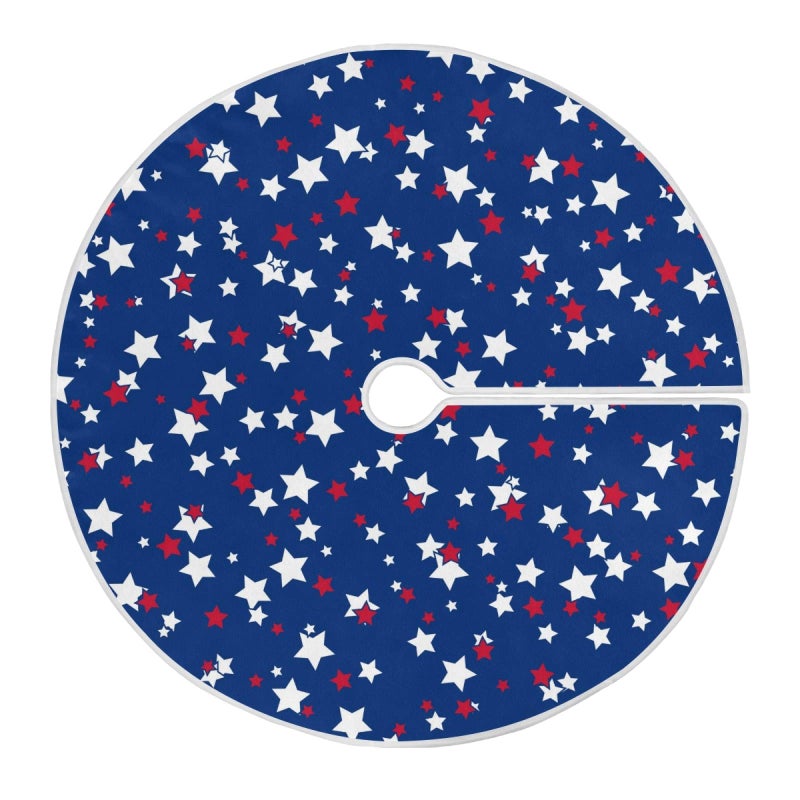 USA Patriotic Stars Memorial Christmas Tree Skirt Red Blue White Independence Day 36 Inches Xmas Tree Skirt Floor Door Mat Decorations for Holiday Party Indoor Outdoor Home Office Ornaments