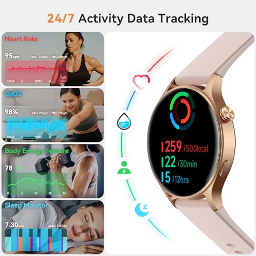 aeac 43mm Women’s Smart Watch with 1.32" AMOLED display, Bluetooth calling, heart rate, sleep & SpO₂ monitor, 110+ sports modes, 3ATM waterproof, fitness tracker compatible with iPhone, Samsung & Android. - Image 3