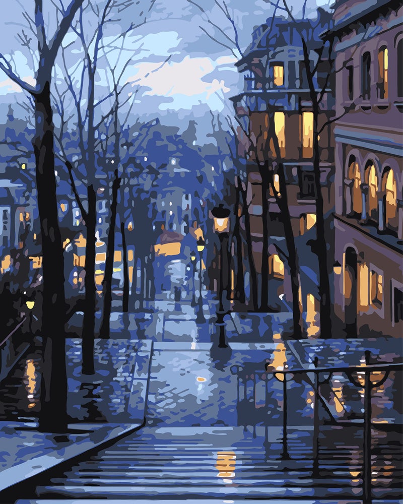 QUITEDEW Paint by Number for Adults,City Paint by Number,Night View Oil Painting Street Scenery Suitable for Home Wall Decoration 16x20 Inch - Image 1