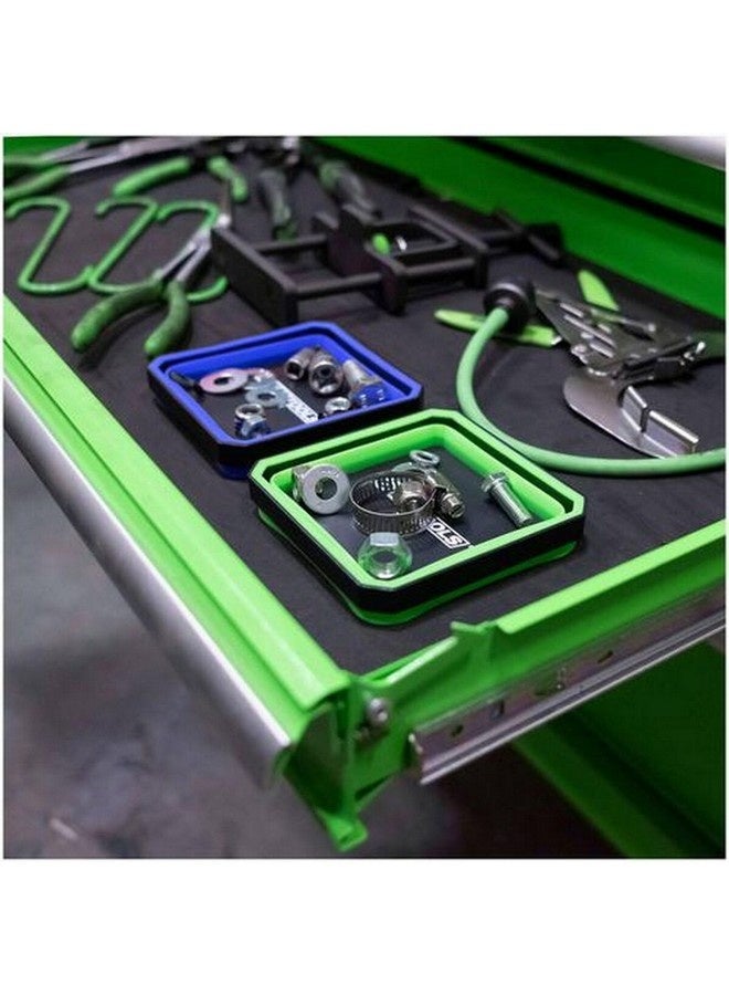 OEMTOOLS 2-Piece Flexible Collapsible Square Shape Magnetic Foldable Trays Blue and Green 1.875 x 4.5 x 4.5 Inch 26547 - Image 2