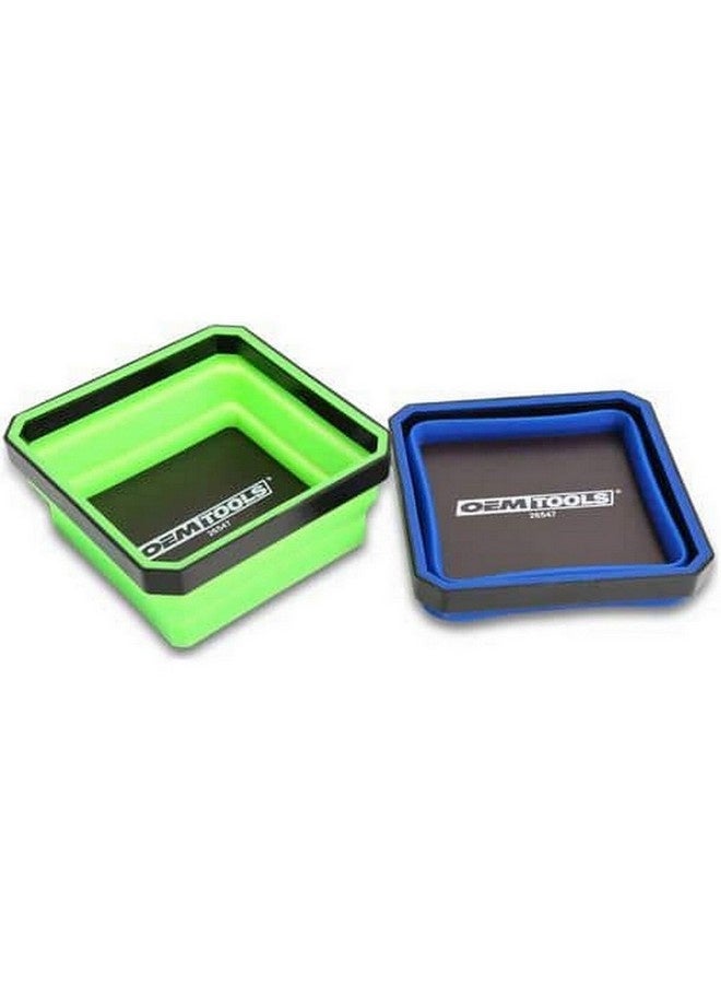 OEMTOOLS 2-Piece Flexible Collapsible Square Shape Magnetic Foldable Trays Blue and Green 1.875 x 4.5 x 4.5 Inch 26547 - Image 1