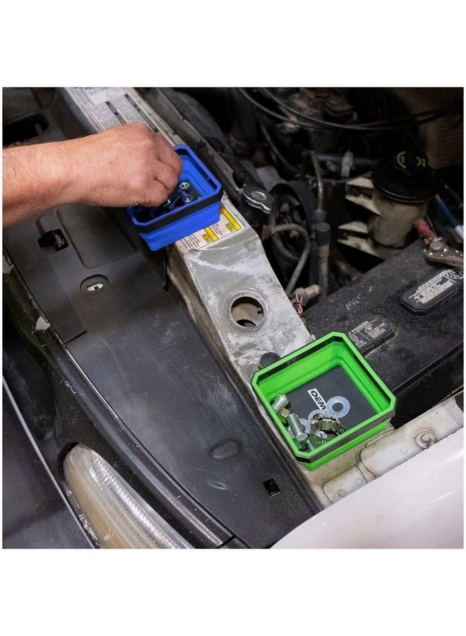 OEMTOOLS 2-Piece Flexible Collapsible Square Shape Magnetic Foldable Trays Blue and Green 1.875 x 4.5 x 4.5 Inch 26547 - Image 3