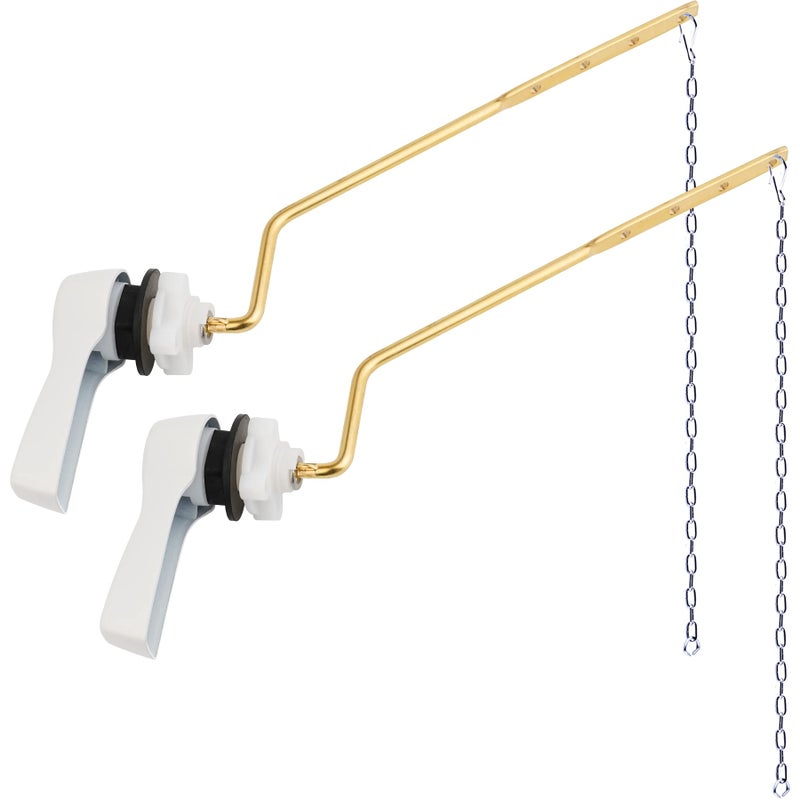 Hibbent 2 Pack Universal Side Mount Toilet Handle AngleMount Adjustable Trip Lever Tank Flush Lever Replacement Handle with 2 Pieces Stainless Steel Flapper Chains for Most Side Mount Toilets White