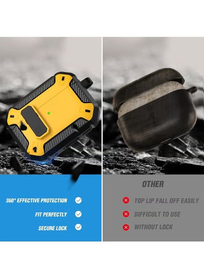Airpods 3 Case Cover 2024, Airpods 3 Protective Case with Lock, Mecha Hard Shell Rugged Shockproof Cover with Keychain Compatible with Apple Airpods 3 2024 (Black/Yellow) - Image 4