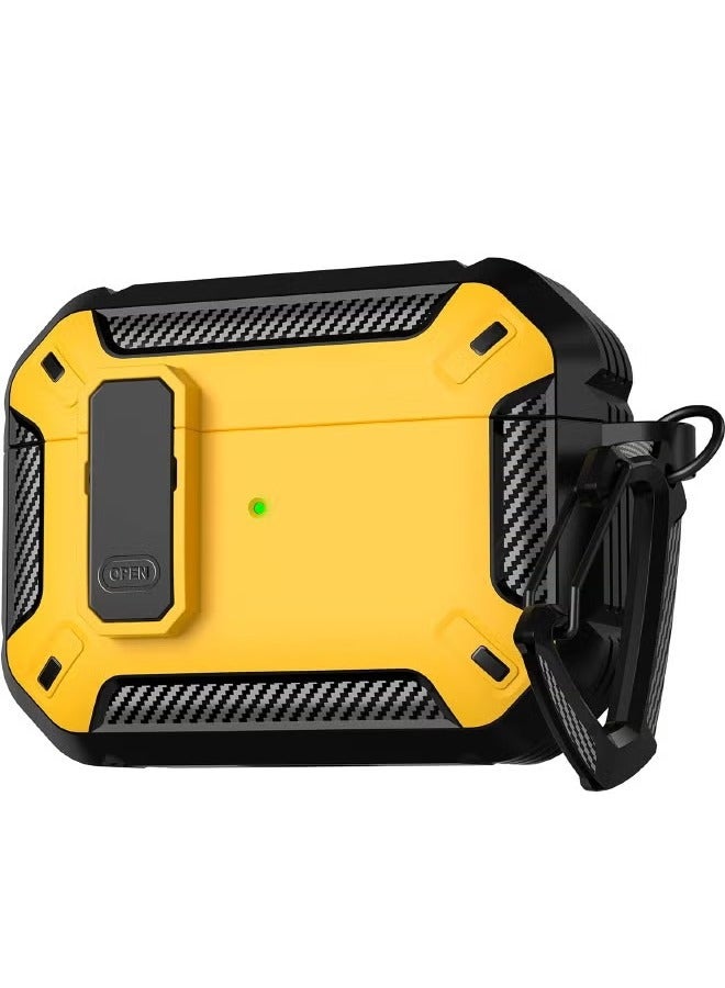 Airpods 3 Case Cover 2024, Airpods 3 Protective Case with Lock, Mecha Hard Shell Rugged Shockproof Cover with Keychain Compatible with Apple Airpods 3 2024 (Black/Yellow) - Image 2
