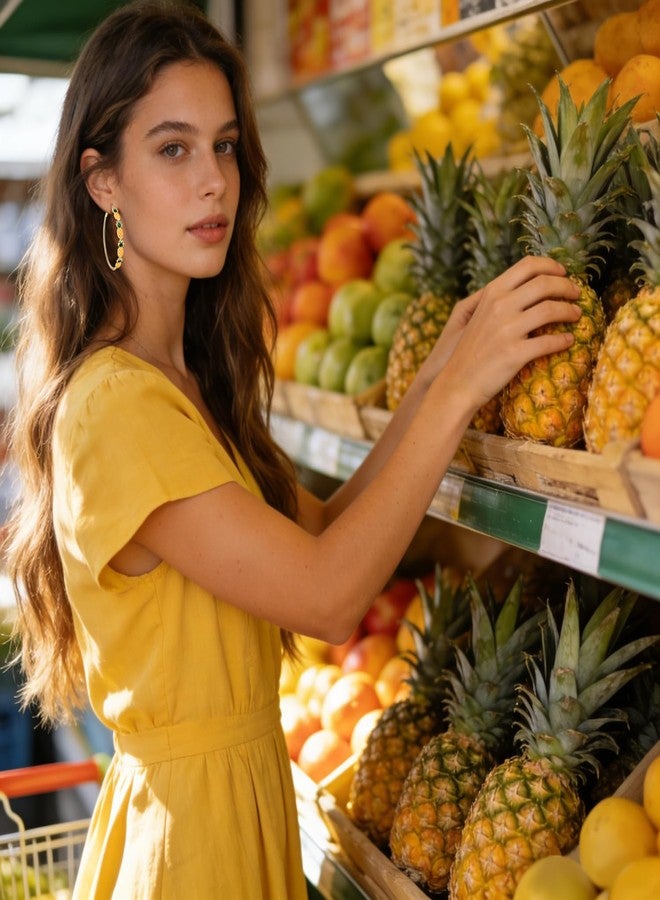 CEALXHENY Fruit Earrings for Women Strawberry Pineapple Watermelon Cherry Hoop Earrings Summer Beach Tropical Jewelry Gifts (Style B) - Image 3