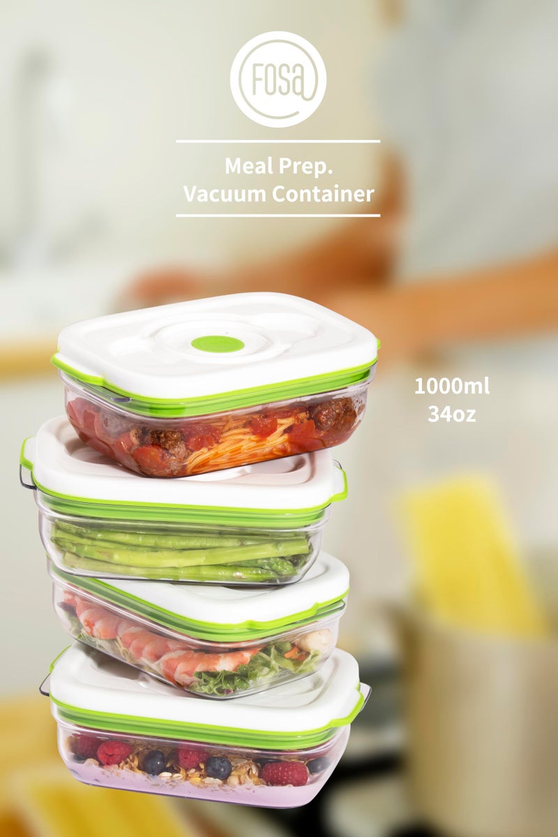 FOSA Vacuum Seal Containers (3-Pack, 34oz) â€“ Airtight Food Storage Containers for Freshness | BPA-Free, Dishwasher Safe | Ideal for Meal Prep, Leftovers, Dry Goods (Pump Sold Separately) - Image 4