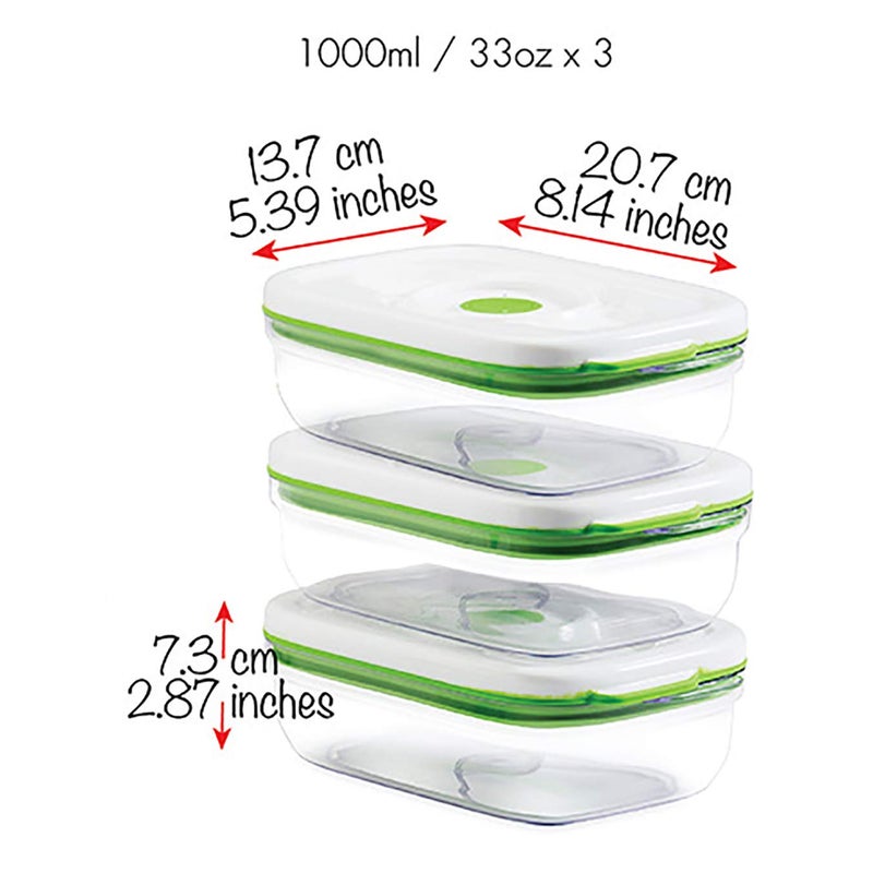 FOSA Vacuum Seal Containers (3-Pack, 34oz) â€“ Airtight Food Storage Containers for Freshness | BPA-Free, Dishwasher Safe | Ideal for Meal Prep, Leftovers, Dry Goods (Pump Sold Separately) - Image 2